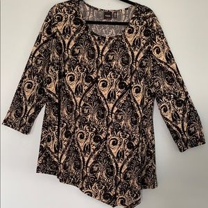 Rafaella black & tan gold studded, 3/4 sleeve top